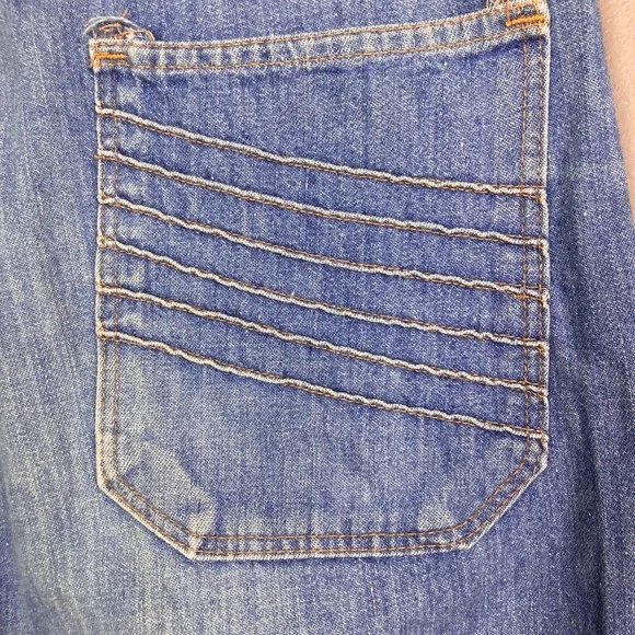 VTG H.I.S Flare Boot Cut Jeans Womens 33" Blue High Rise Contrast Stitching 70's